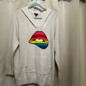 Torrid White Sweater with Rainbow Lips Design
